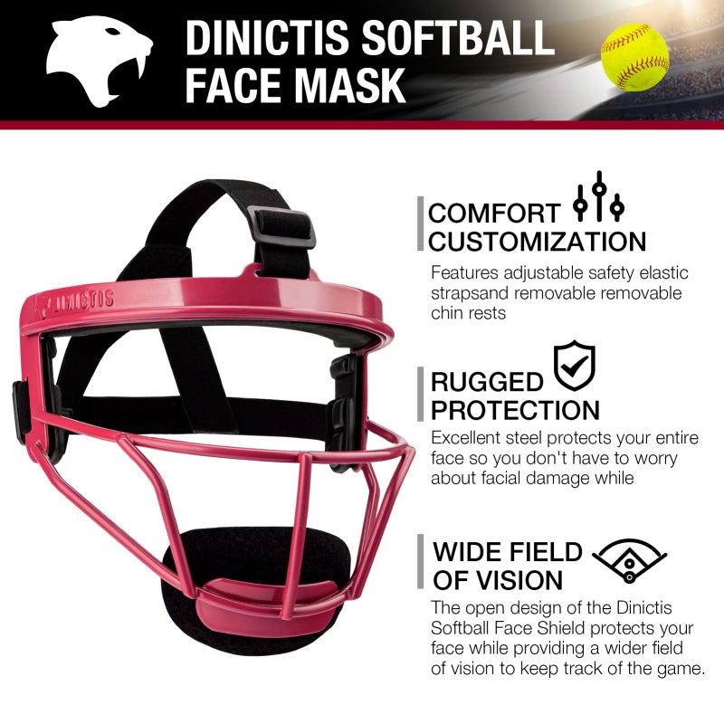 Dinictis Softball Face Mask, Lightweight, Comfortable, with Wide Field Vision, Durable and Safe Face Guards, Premium Protective Softball Fielder's Mask-Red-Adult(L) - Image 4